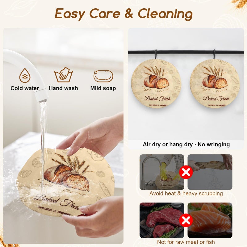 fufeisi 2Pack Beeswax Bowl Covers for Bread Proofing, Large 10inch Sourdough Bowl Covers, Reusable Bowl Covers for Dough Proofing and Food Storage, Elastic Shower Caps for Sourdough Bread - Image 5