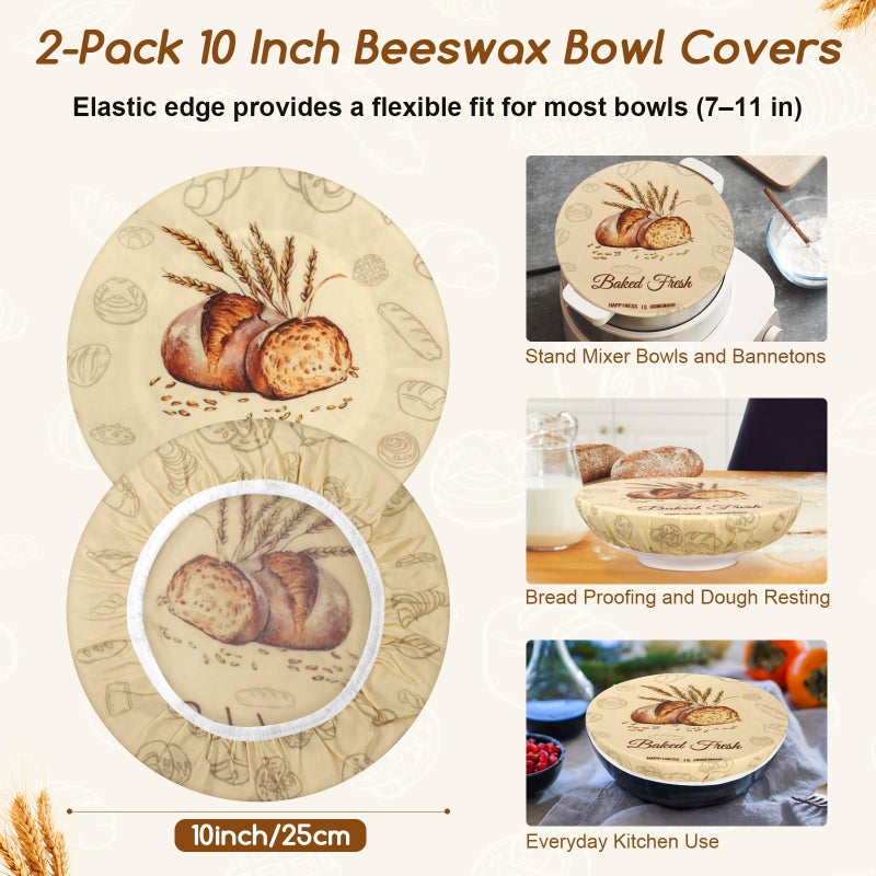 fufeisi 2Pack Beeswax Bowl Covers for Bread Proofing, Large 10inch Sourdough Bowl Covers, Reusable Bowl Covers for Dough Proofing and Food Storage, Elastic Shower Caps for Sourdough Bread - Image 2