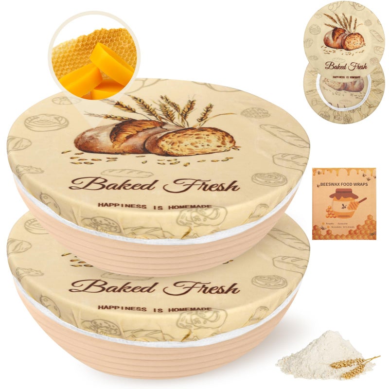 fufeisi 2Pack Beeswax Bowl Covers for Bread Proofing, Large 10inch Sourdough Bowl Covers, Reusable Bowl Covers for Dough Proofing and Food Storage, Elastic Shower Caps for Sourdough Bread - Image 1