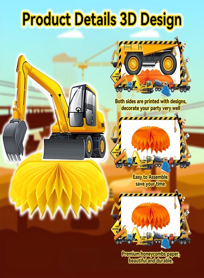 Oiuyamn 9 Pcs Construction Party Centerpieces Honeycomb, Truck 3D Table Decorations, Engineering Vehicles Theme Birthday Party Supplies - Image 4