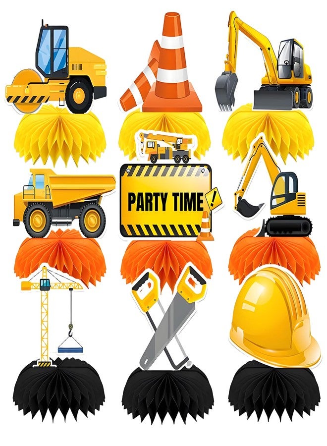 Oiuyamn 9 Pcs Construction Party Centerpieces Honeycomb, Truck 3D Table Decorations, Engineering Vehicles Theme Birthday Party Supplies - Image 1
