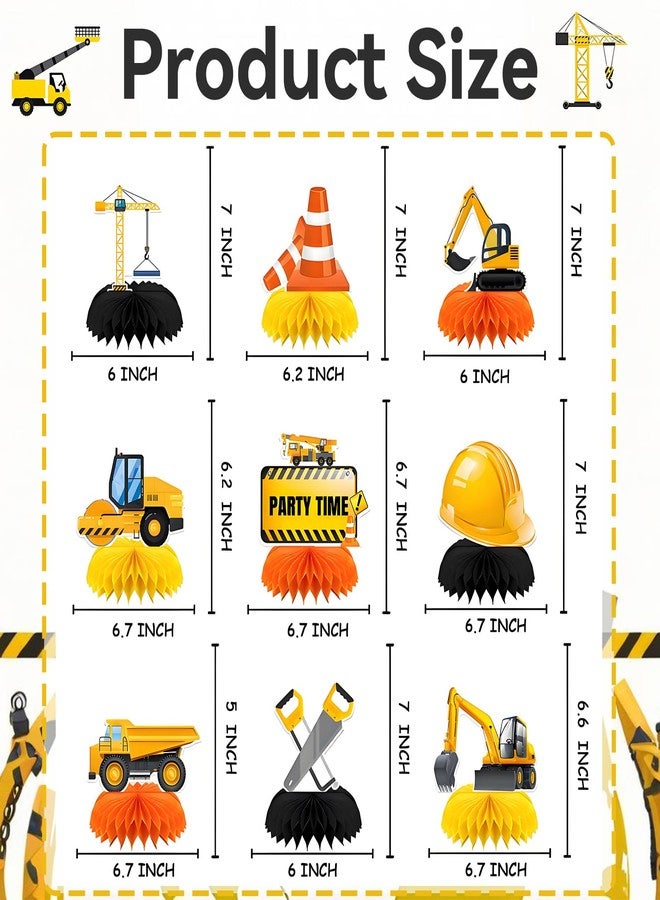 Oiuyamn 9 Pcs Construction Party Centerpieces Honeycomb, Truck 3D Table Decorations, Engineering Vehicles Theme Birthday Party Supplies - Image 2