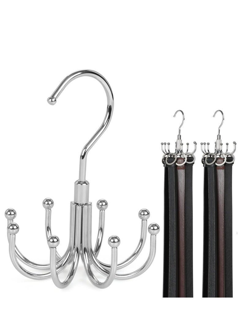 Oasisgalore 2-Pack 360° Rotating Belt Hangers, Wardrobe Organizer with 8 Hooks for Belts, Ties, Scarves (Silver).  - Image 1