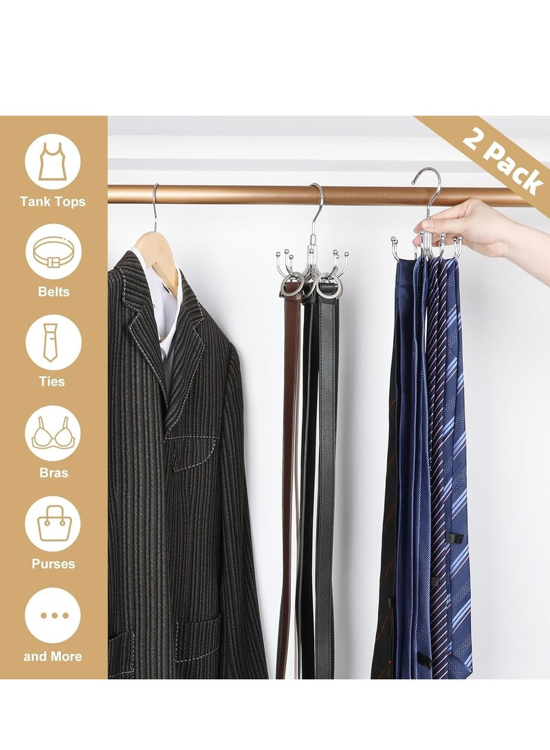 Oasisgalore 2-Pack 360° Rotating Belt Hangers, Wardrobe Organizer with 8 Hooks for Belts, Ties, Scarves (Silver).  - Image 2