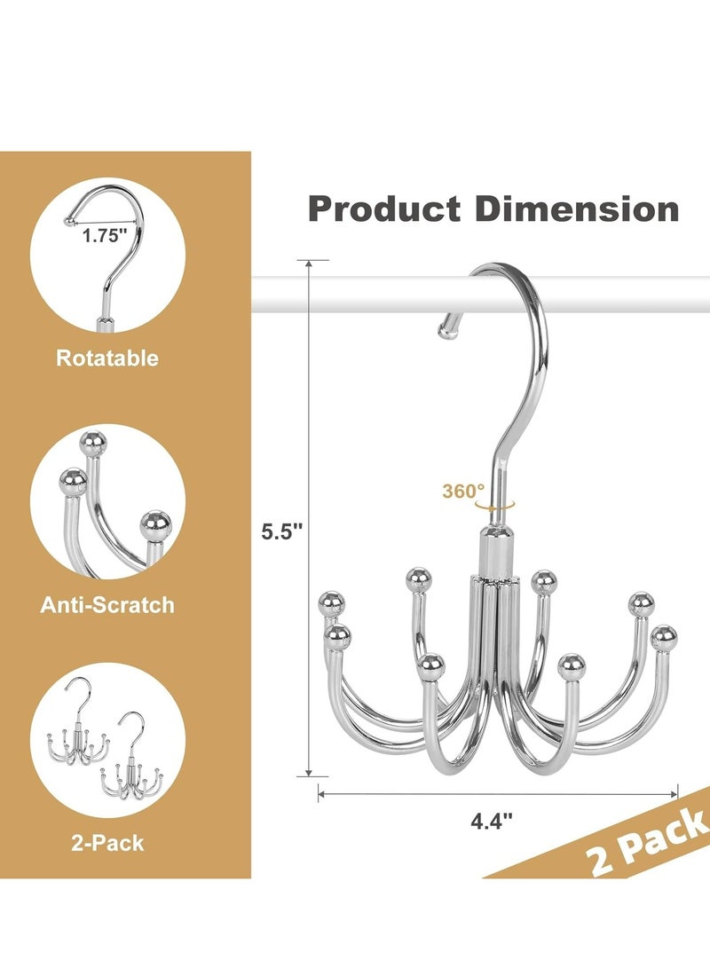 Oasisgalore 2-Pack 360° Rotating Belt Hangers, Wardrobe Organizer with 8 Hooks for Belts, Ties, Scarves (Silver).  - Image 3