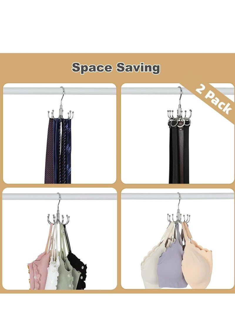Oasisgalore 2-Pack 360° Rotating Belt Hangers, Wardrobe Organizer with 8 Hooks for Belts, Ties, Scarves (Silver).  - Image 4