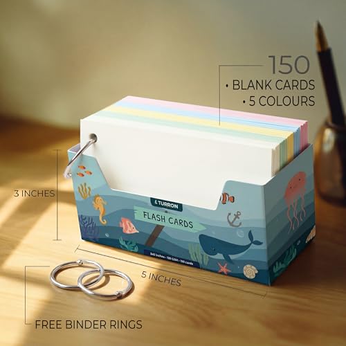 Turron Premium Blank Index Flash Cards | Punched with Binder Rings for Study, Notes & Revision (150, Multicolor, 3 x 5 Inch, Plain) - Image 3
