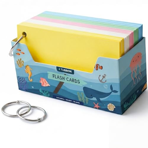 Turron Premium Blank Index Flash Cards | Punched with Binder Rings for Study, Notes & Revision (150, Multicolor, 3 x 5 Inch, Plain) - Image 1