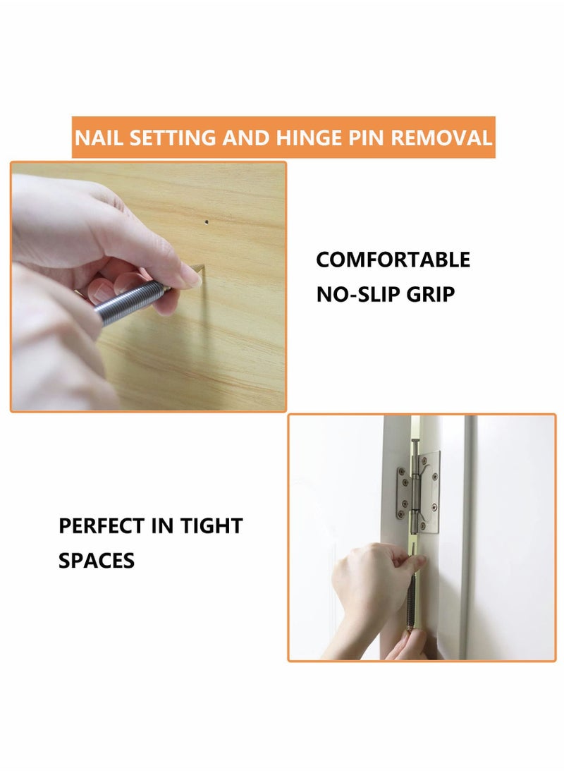 Excefore - Dual Head Nail Setter and Hinge Pin Tool Punch Set, 2 Pcs Spring Nail Set 1/32″ 1/16″ Center Punch Hammerless Spring Pin Punch 3500 PSI Striking Force Door Pin Removal Tool - Image 1