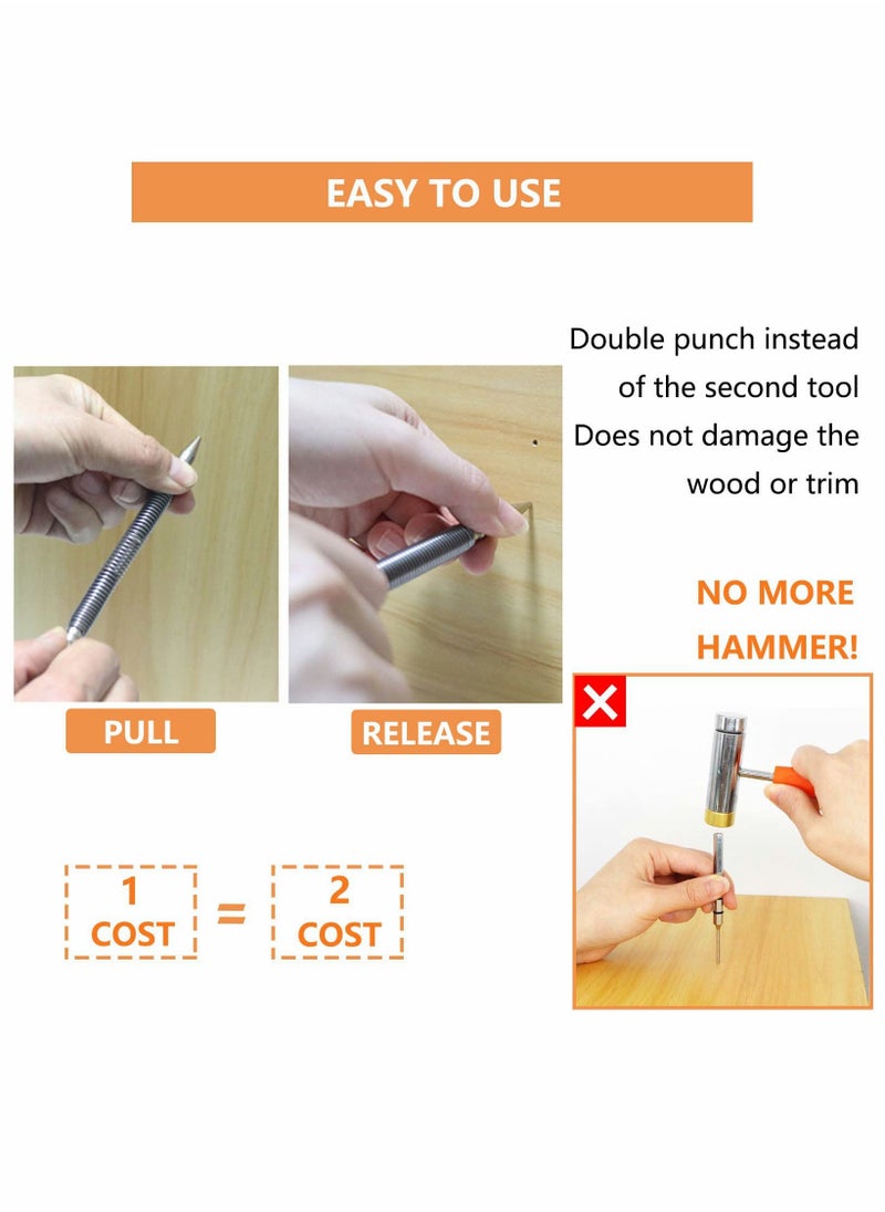 Excefore - Dual Head Nail Setter and Hinge Pin Tool Punch Set, 2 Pcs Spring Nail Set 1/32″ 1/16″ Center Punch Hammerless Spring Pin Punch 3500 PSI Striking Force Door Pin Removal Tool - Image 1