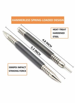 Excefore Dual Head Nail Setter and Hinge Pin Tool Punch Set, 2 Pcs Spring Nail Set 1/32″ 1/16″ Center Punch Hammerless Spring Pin Punch 3500 PSI Striking Force Door Pin Removal Tool  - Image 3