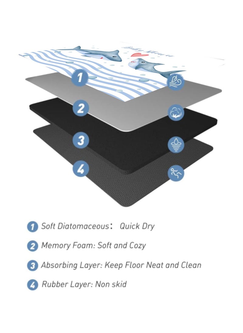 LESTER LESTER Anti-Slip Water Absorbent Bathroom Mat, Quick Drying Bathroom Carpet, Non-Slip Entrance Doormat Diatom Leather Skin Floor Mats Home Decor Set Bathroom Mat rectangle Shape Shark Design Blue and White Color 50x80cm  - Image 3