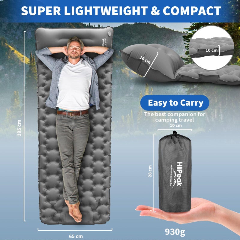 HiiPeak Sleeping Pad for Camping- Ultralight Inflatable Sleeping Mat with Built-in Foot Pump & Pillow, Upgraded Compact Camping Air Mattress for Camping, Backpacking, Hiking - Image 2