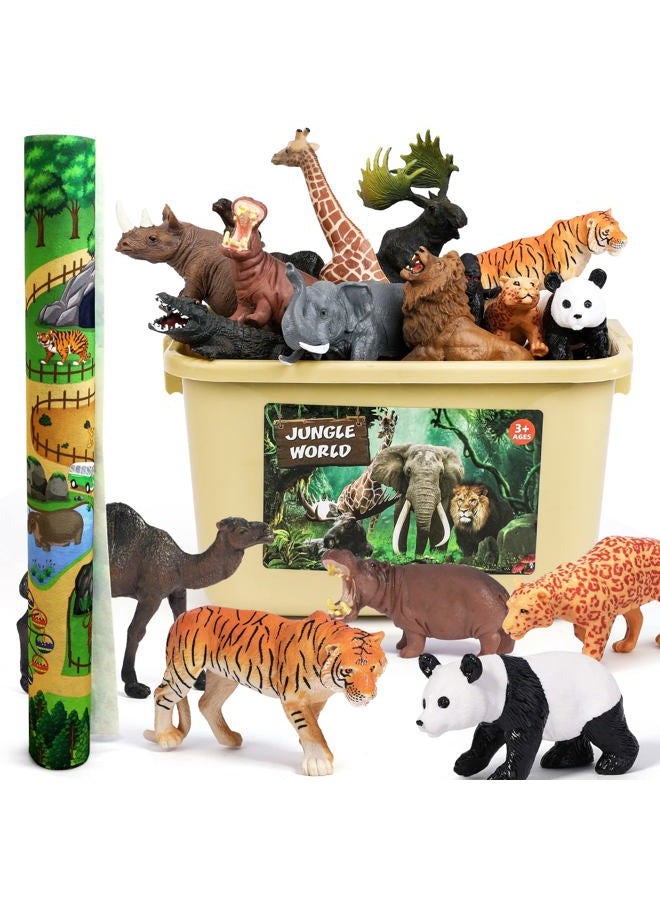 FRUSE Safari Animals Figures Toys w/ 57”x38.5”Jumbo Play Mat,12PCS Realistic Jungle Wild Zoo Animals Figurines Playset with Panda,Lion,Elephant,Educational Learning Toys for Toddlers Kids - Image 2