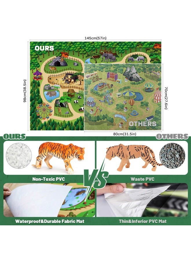 FRUSE Safari Animals Figures Toys w/ 57”x38.5”Jumbo Play Mat,12PCS Realistic Jungle Wild Zoo Animals Figurines Playset with Panda,Lion,Elephant,Educational Learning Toys for Toddlers Kids - Image 5
