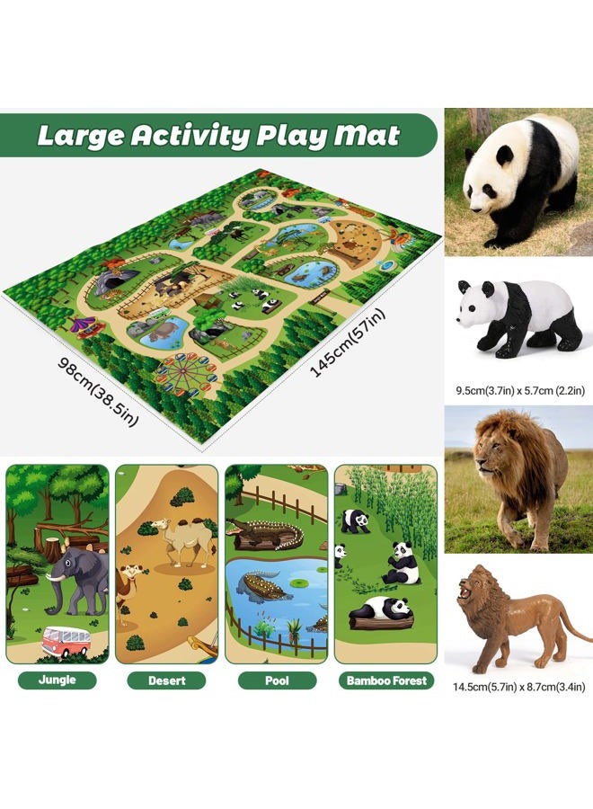 FRUSE Safari Animals Figures Toys w/ 57”x38.5”Jumbo Play Mat,12PCS Realistic Jungle Wild Zoo Animals Figurines Playset with Panda,Lion,Elephant,Educational Learning Toys for Toddlers Kids - Image 4