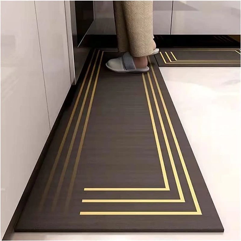 Home-Cloud HomeCloud Rubber Rectangular Kitchen Mats for Floor Set of 2 Pcs | Non-Skid, Soft Absorbent Rugs for Kitchen, Laundry, and Hallway | 120x40cm, 40x60cm| 4mm Thickness (Gold_Linning_Black) - Image 1