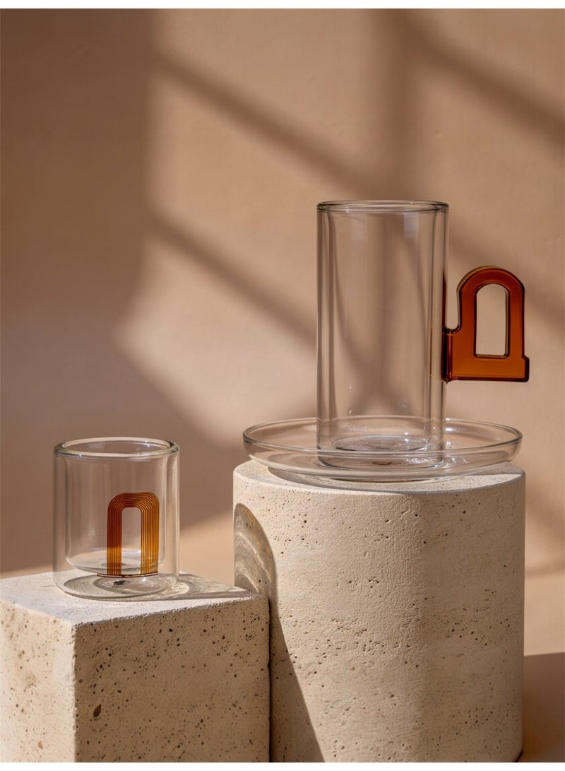 Raz Tea & Coffee Serving Set – Masjid Arch Printed Double-Wall Cup with Accent Handle & Clear Saucer - Image 2