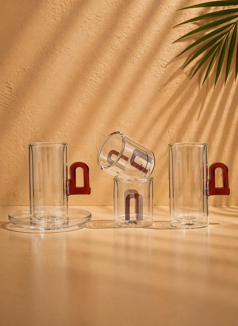 Raz Tea & Coffee Serving Set – Masjid Arch Printed Double-Wall Cup with Accent Handle & Clear Saucer - Image 1