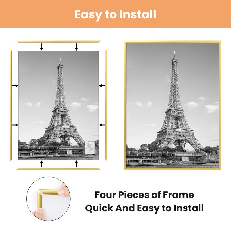 upsimples 12x16 Picture Frame Gold 3 Pack, Scratch-Proof Poster Frames 12 x 16 for Photo Gallery - Slide-In Strips, Horizontal or Vertical Wall Mounting - Image 3