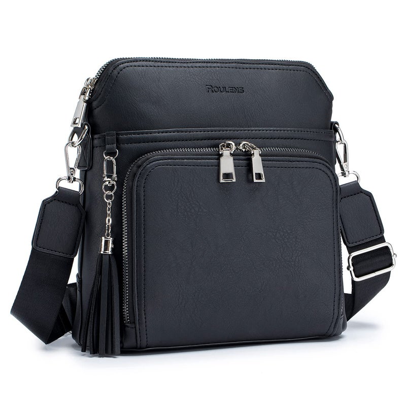 Roulens Crossbody Bag for Women,Lightweight Medium Crossbody Purse Soft Leather Women's Shoulder Handbags with Tassel - Image 1