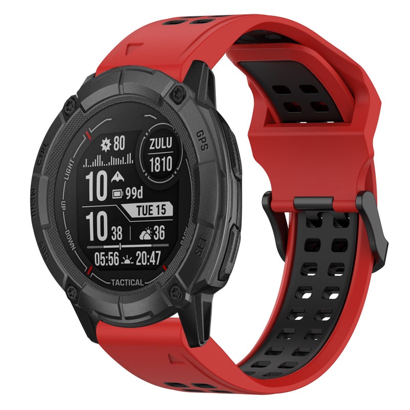 S-TOP For Garmin Instinct 2X Solar Two Color Reverse Buckle 26mm Silicone Watch Band(Red+Black) - Image 1