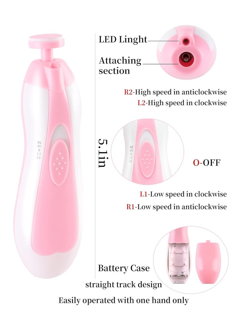 ELTERAZONE Baby Nail Trimmer Electric No Sharp Claws Hurt, Baby Nail File Kit Manicure Set,6 in 1 Safety Cutter Trimmer Clipper for Toes and Fingers Pink - Image 3