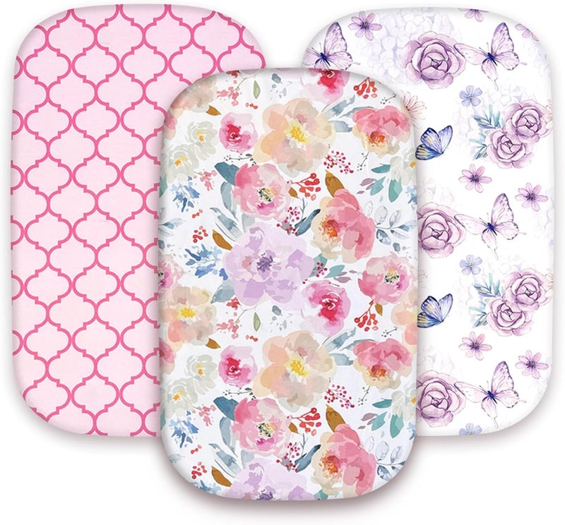 AMROSE 3 Pack Bassinet Sheets 33 x 20 Compatible with Mika Micky Baby Delight Dream On Me AMKE and Other Rectangle Bassinet Mattress Soft and SkinFriendly Happy Garden - Image 1