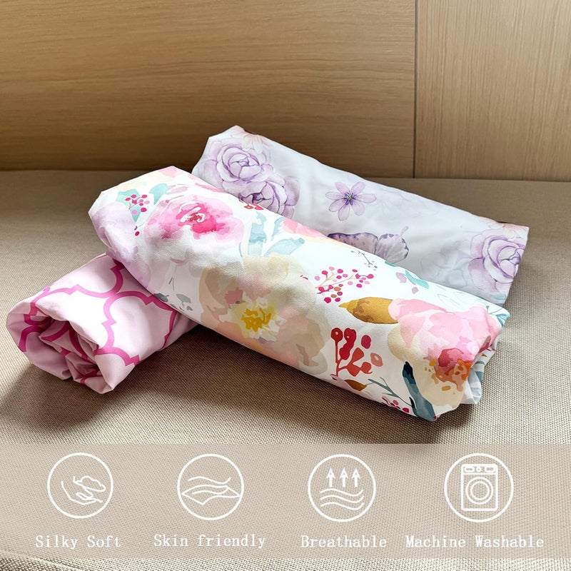 AMROSE 3 Pack Bassinet Sheets 33 x 20 Compatible with Mika Micky Baby Delight Dream On Me AMKE and Other Rectangle Bassinet Mattress Soft and SkinFriendly Happy Garden - Image 2