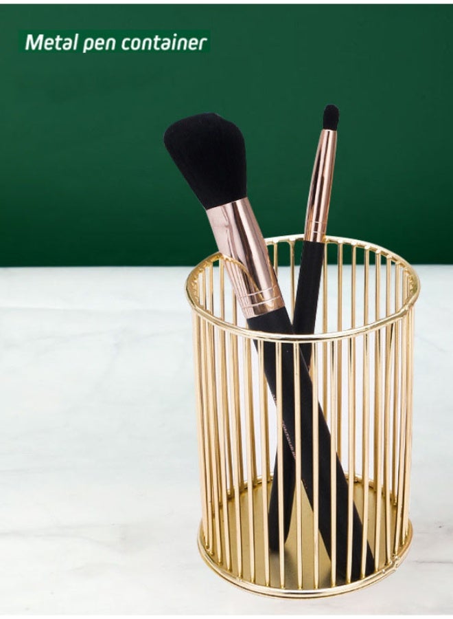 عام حامل أقلام ذهبي للمكتب، حوامل أقلام معدنية لكؤوس فرش المكياج، لديكور غرفة بريبي، للمنظم المنزلي في المكتب والغرفة والمدرسة، حامل فرش أسنان، إكسسوارات هدايا جمالية ذهبية. - Image 3