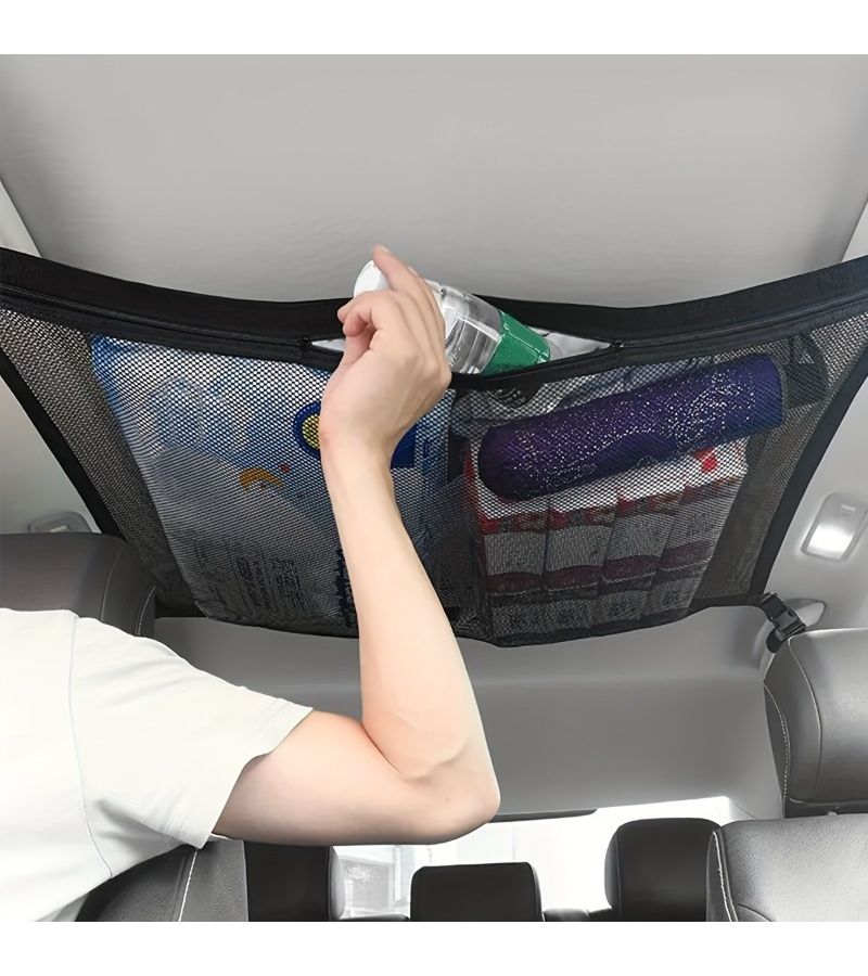 1pc Large Capacity Roof Storage Net Black Car Roof Storage Bag Elastic Mesh Mesh Easy To Hang Install Universal For All Car Models Travel Camping Road Trip Storage Blanket Plush Toy Pillow - Image 5