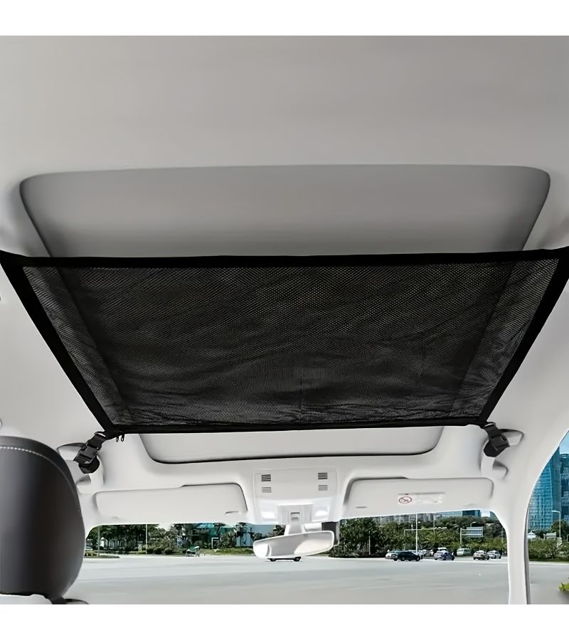 1pc Large Capacity Roof Storage Net Black Car Roof Storage Bag Elastic Mesh Mesh Easy To Hang Install Universal For All Car Models Travel Camping Road Trip Storage Blanket Plush Toy Pillow - Image 4