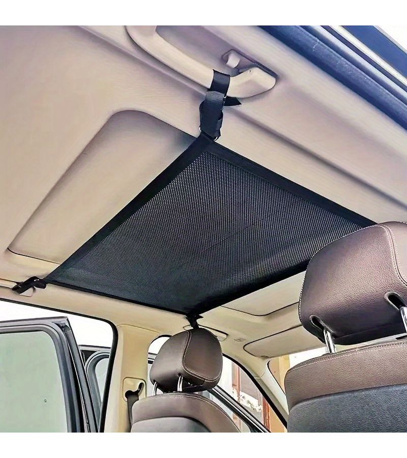 1pc Large Capacity Roof Storage Net Black Car Roof Storage Bag Elastic Mesh Mesh Easy To Hang Install Universal For All Car Models Travel Camping Road Trip Storage Blanket Plush Toy Pillow - Image 3