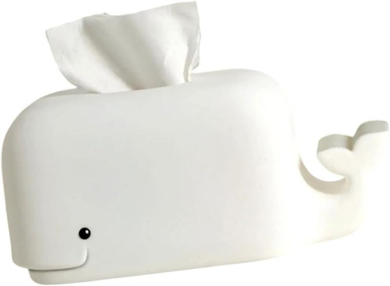 صندوق مناديل ورقية من السيليكون الأبيض على شكل حوت، قابل للفصل من القاع، منظف بسعة كبيرة - Image 2