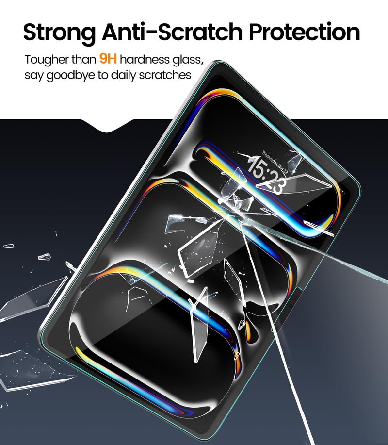 EZ-GLAZ-2 Pack for iPad Pro 11 Inch Screen Protector M5/M4 (2025/2024), Military-Grade Shatterproof, 9H+ Tempered Glass with Installation Box, Anti-Scratch, Apple Pencil Compatible, HD Clarity, Bubble Free - Image 4