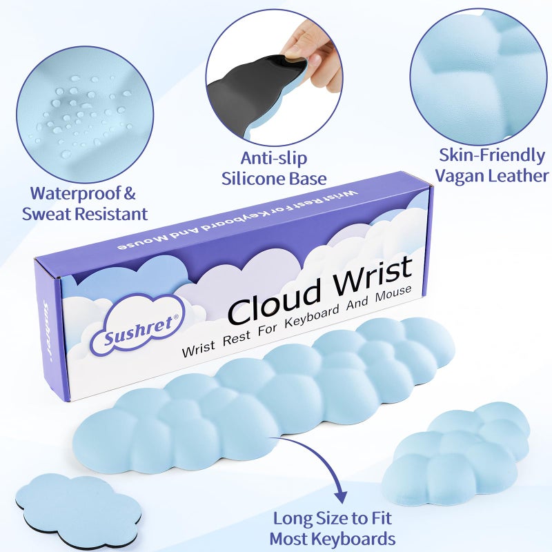 Sushret Cloud Wrist Rest Keyboard, Cloud Keyboard Wrist Pad Set with PU Leather Memory Foam, Cute Arm Rest for Palm Support, PC/Gaming Desk Accessories/Office Setup/Computer Hand Cushion - Blue - Image 5