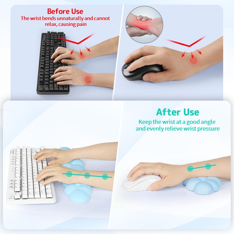Sushret Cloud Wrist Rest Keyboard, Cloud Keyboard Wrist Pad Set with PU Leather Memory Foam, Cute Arm Rest for Palm Support, PC/Gaming Desk Accessories/Office Setup/Computer Hand Cushion - Blue - Image 3