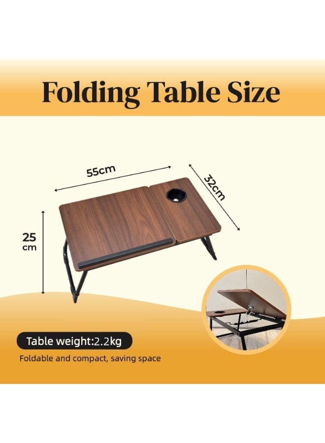 Adjustable Laptop Bed Tray Desk (Walnut) - Foldable Portable Standing Desk with Cup Holder for Bed, Couch, Floor Use for Home & Office - Image 2
