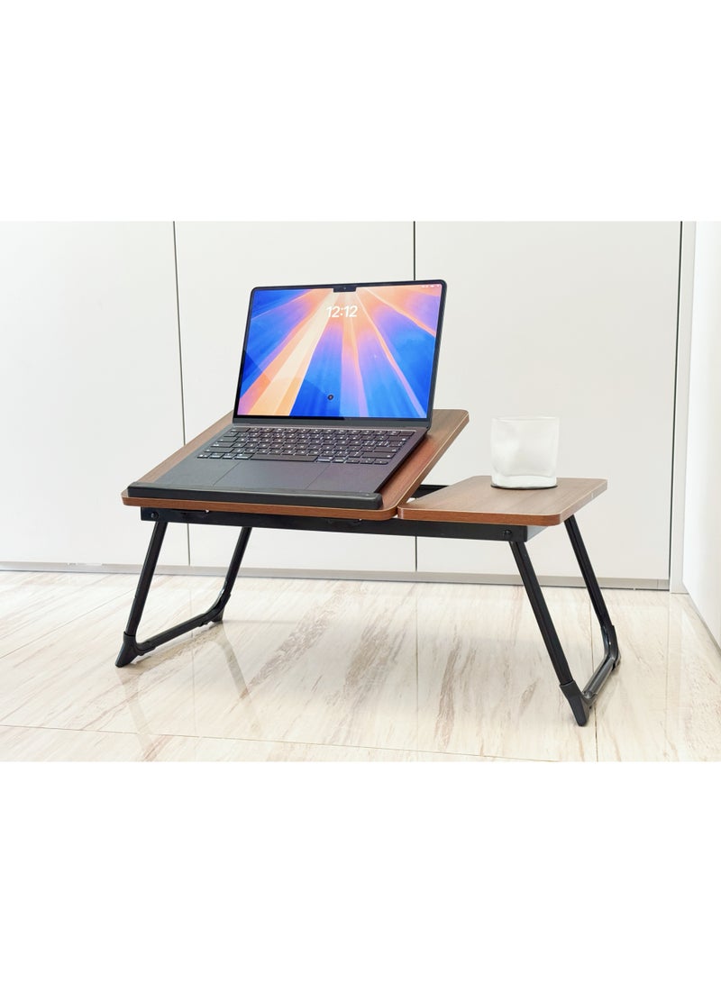 Adjustable Laptop Bed Tray Desk (Walnut) - Foldable Portable Standing Desk with Cup Holder for Bed, Couch, Floor Use for Home & Office - Image 5