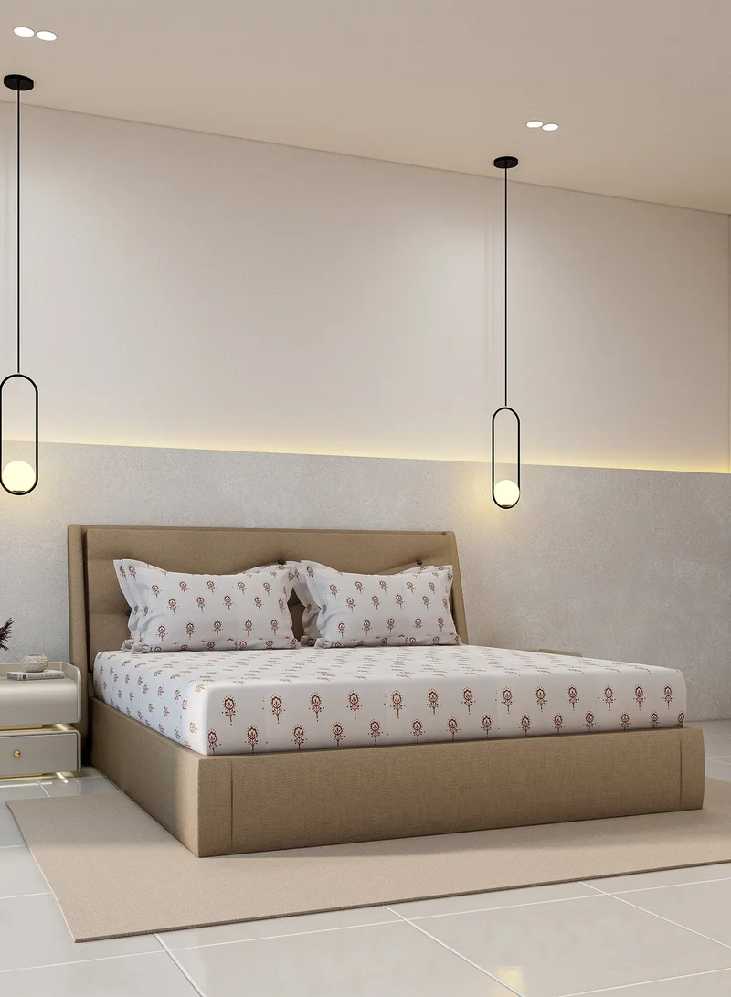 يسكن Lydia Fitted Sheet Set - Brown/Offwhite, Size - Double