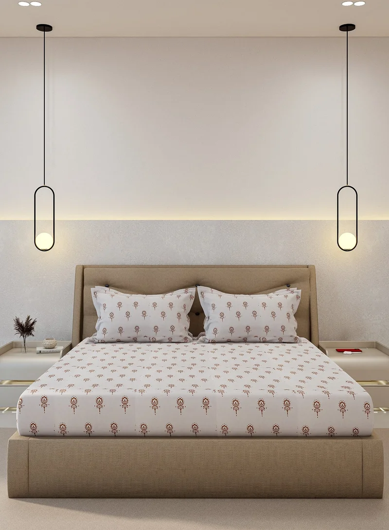 يسكن Lydia Fitted Sheet Set - Brown/Offwhite, Size - Double