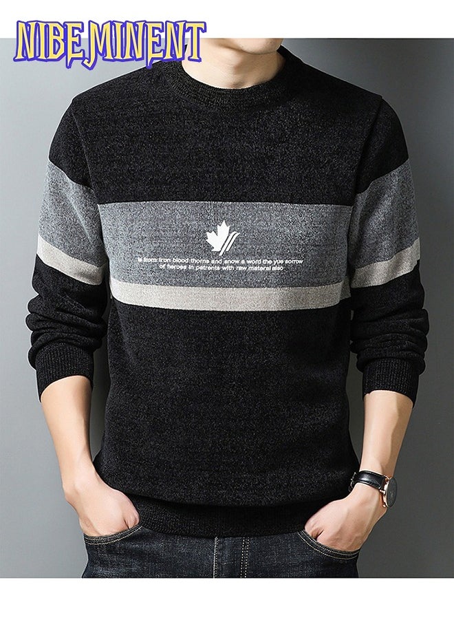 NIBEMINENT All Match Knitted Color Block Sweater, Men's Casual Warm High Stretch Crew Neck Pullover Sweater For Men Fall Winter  - Image 1