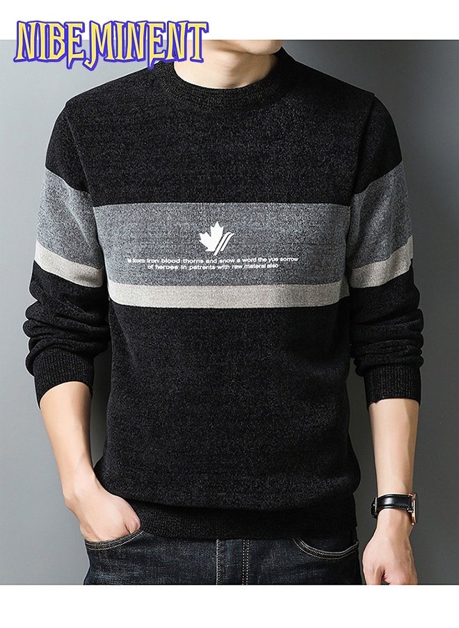 NIBEMINENT All Match Knitted Color Block Sweater, Men's Casual Warm High Stretch Crew Neck Pullover Sweater For Men Fall Winter  - Image 2