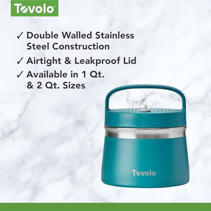 Tovolo Insulated Food Container for Hot and Cold Food 1 Quart Stainless Steel Thermos with Spill Proof Lid, Double Wall Vacuum Insulated Travel Jar, Dishwasher Safe, Marine Blue - Image 3