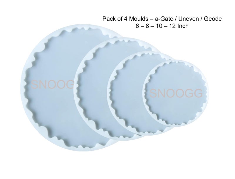 SNOOGG Combo Pack Round Tray Silicone Molds Set 6 8 10 12 Inch Uneven Geode Agate Epoxy Resin Casting Mold Heavy Duty for DIY Resin Art Tray Making Home Decor Craft Supplies - Image 2