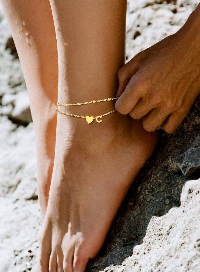 Suplight 14K Gold Ankle Bracelets for Women Stainless Steel Layered Dainty Foot Chain Initial Anklet with Beaded Anklets for Women Beach Waterproof Letter K (with Gift Box) - Image 3