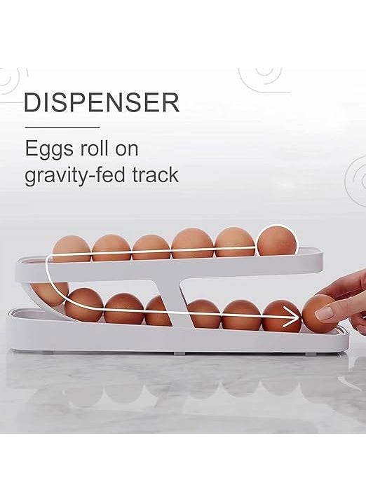 Brahmani Retailer BRAHMANI Polypropylene 2Tier Rolling Egg Dispenser For 1214 Eggs SpaceSaving And Durable Storage Solution With GravityFed Design Ideal For Fridge And Pantry White Rectangular  - Image 2