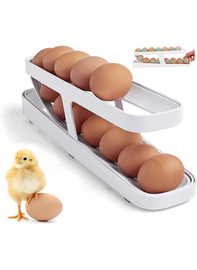 Brahmani Retailer BRAHMANI Polypropylene 2Tier Rolling Egg Dispenser For 1214 Eggs SpaceSaving And Durable Storage Solution With GravityFed Design Ideal For Fridge And Pantry White Rectangular  - Image 1