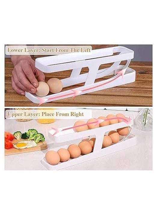 Brahmani Retailer BRAHMANI Polypropylene 2Tier Rolling Egg Dispenser For 1214 Eggs SpaceSaving And Durable Storage Solution With GravityFed Design Ideal For Fridge And Pantry White Rectangular  - Image 5
