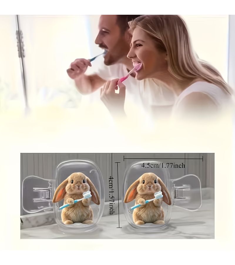 غطاءان لطيفان لحماية رأس فرشاة الأسنان بتصميم أرنب، صندوق تخزين للسفر والاستخدام اليومي - Image 4